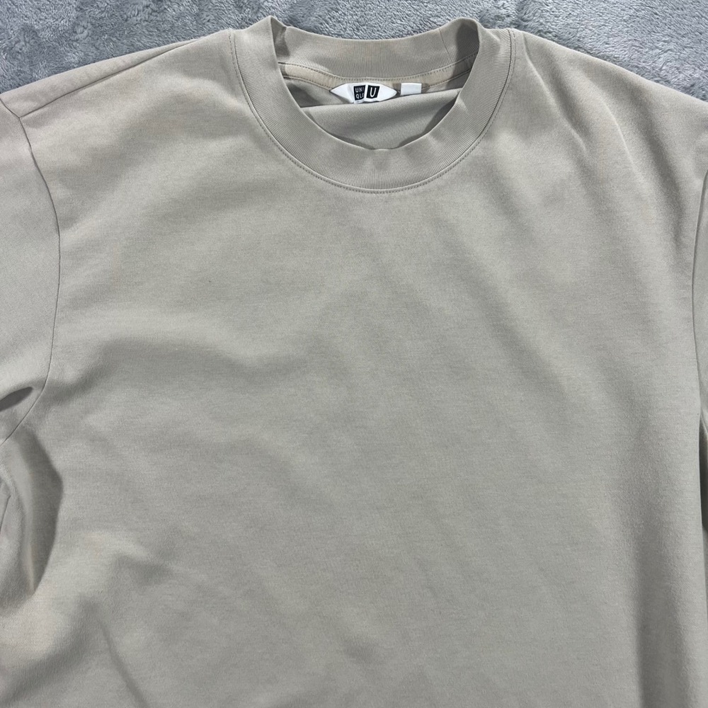 UNIQLO U Airism Long Sleeve T-Shirt Mens Size M Beige Great 341-475349 Casual
